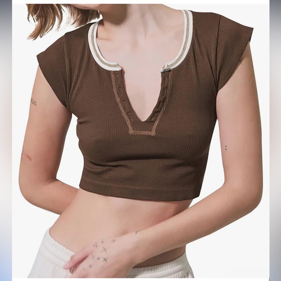 Tops - Brown Ribbed Crop‎ Top